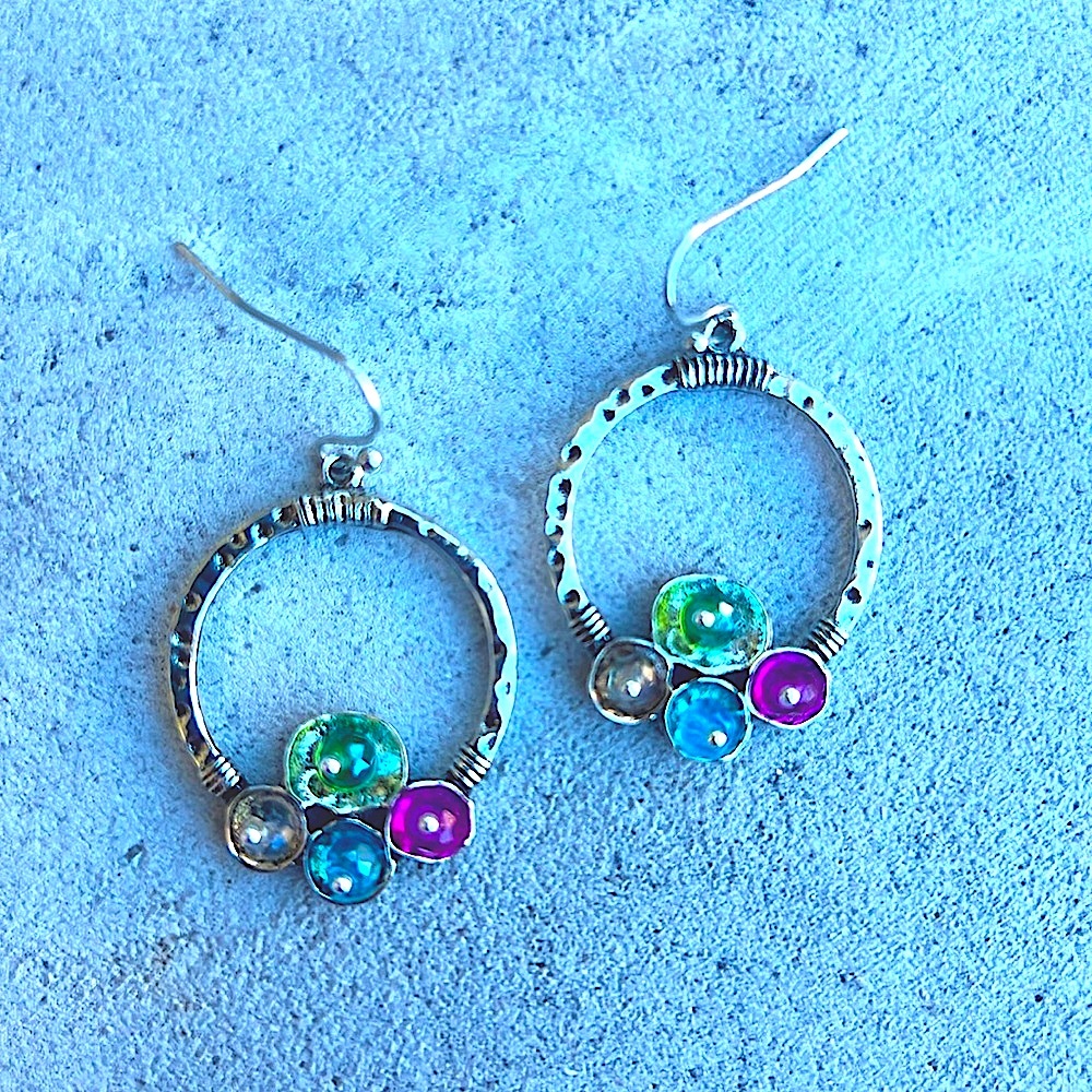 Colorful Silver Toned Beaded Dangle Earrings